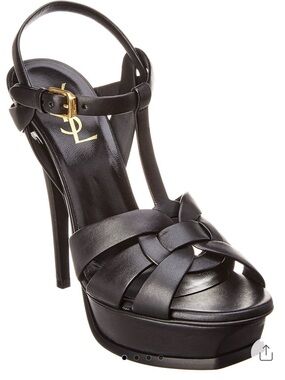 Saint Laurent Black Leather Knotted T-Strap Platform Sandal